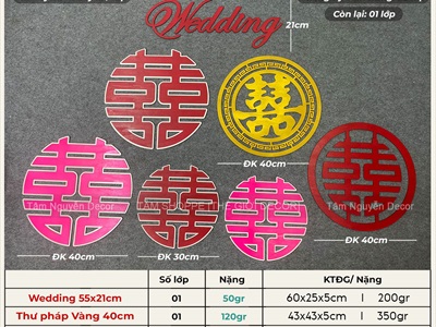 Chữ gỗ Song Hỷ tròn - Wedding nhiều kiểu [Gỗ nhẹ - Sơn thủ công] ĐK 30-40cm CHU-GO-23